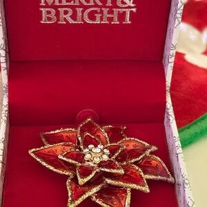 Red and Gold Poinsettia Brooch